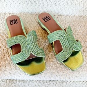 Bibi Lou Blue Green Sequin Spongecake Sandals